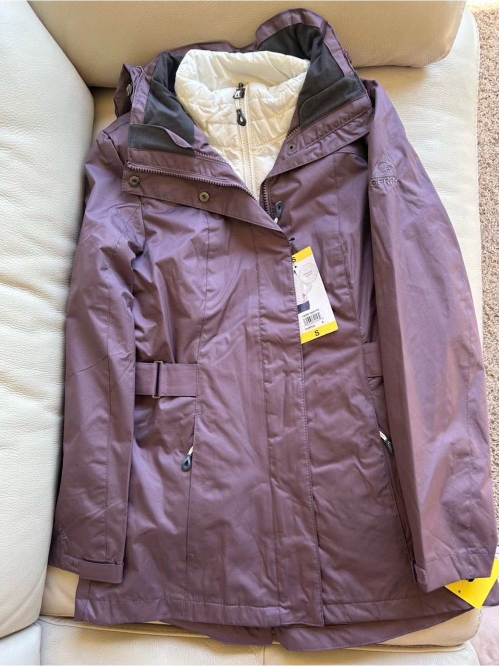 Gerry Weber Dusty Lavender Hooded Trench Coat with White Quilted Insert